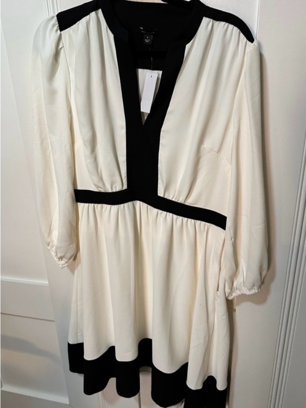Ann Taylor Cream Dress with Black Contrast Trim